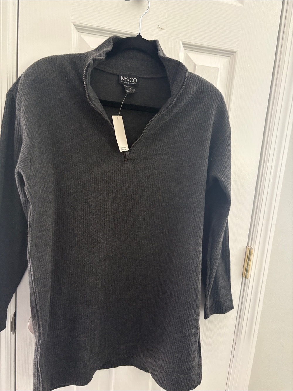 New York & Company Men’s Dark Charcoal Ribbed Half-Zip Sweater